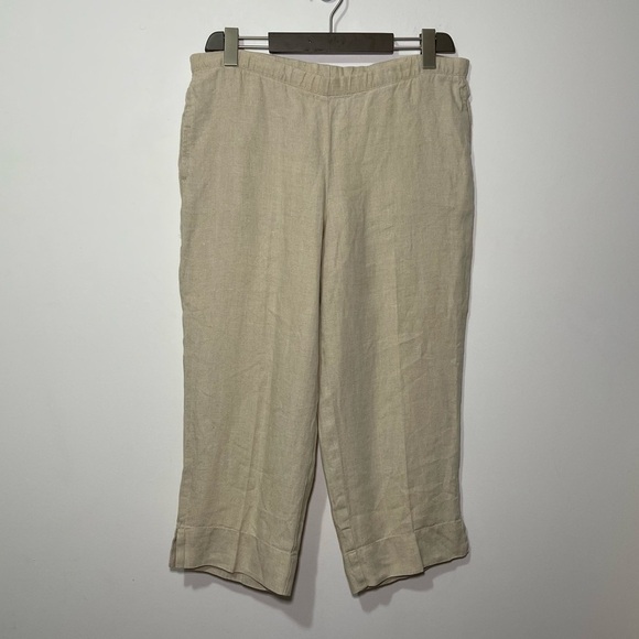 J.JILL women Beige 100% linen coastal cropped pull on trouser pants in petite S - Picture 1 of 8